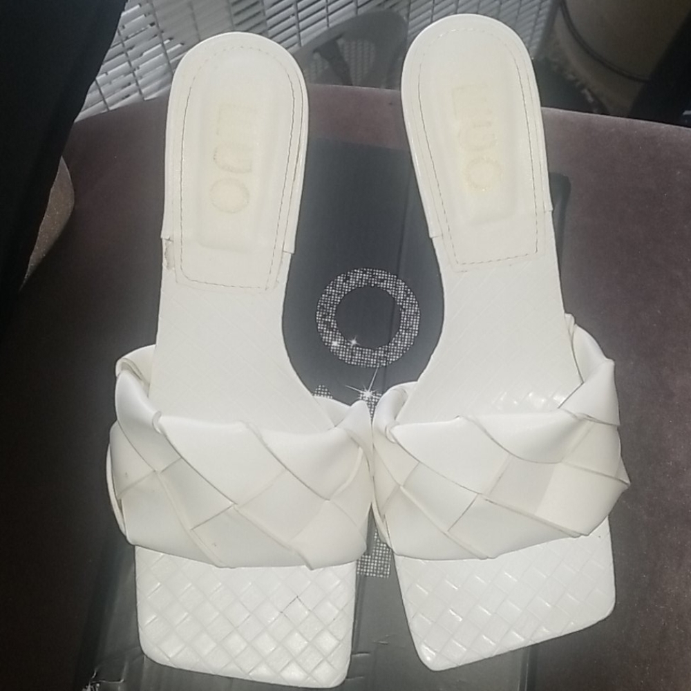 Ego white turntup mules